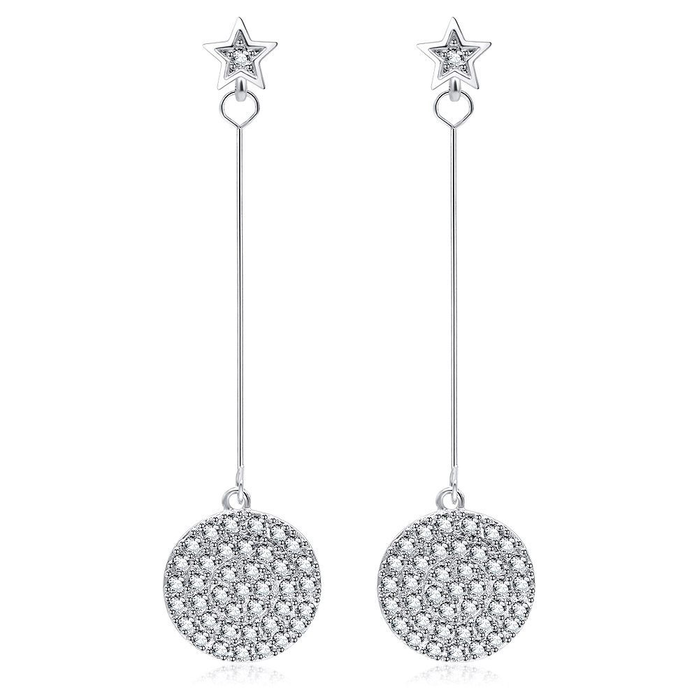 Bar Round Disc Drop Earrings